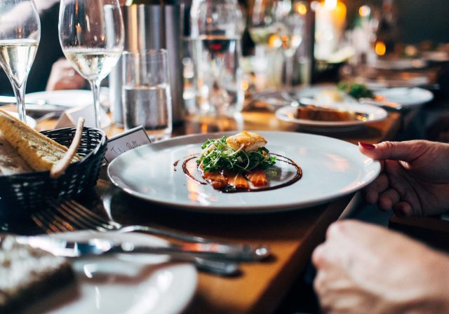 Plate of food in a restaurant