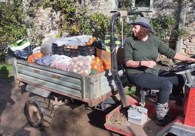 Jo Pengilley from Avon Gleaning Network in a tractor